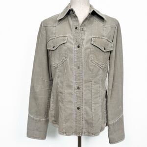 Vtg Y2K Corduroy Top Womens Small Beige Western Festival Country Concert Cowgirl